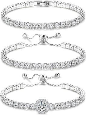 Elegant 3-Piece Silver Tennis Bracelets Set for Women | Sparkling Diamond